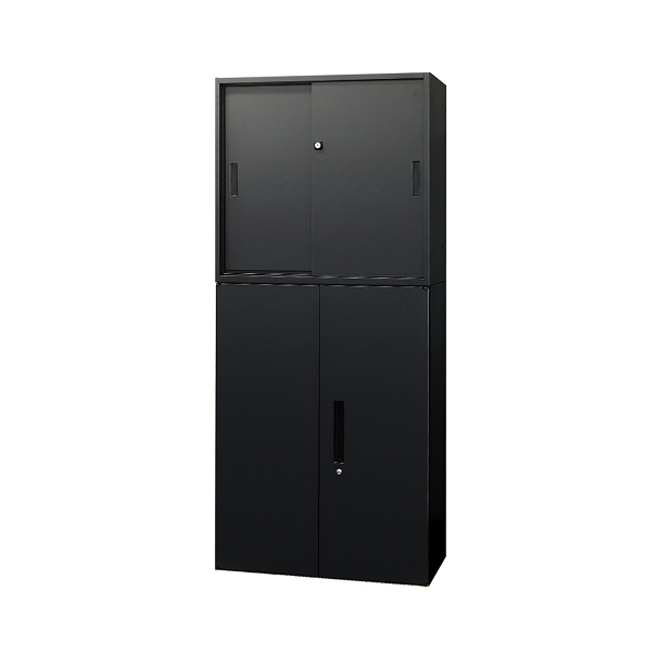 【法人限定】 EA-8040-2H23R-W-BK Netforce ブラック Easembly (イーセンブリー) [引戸書庫2段+両開き書庫3段セット スチール 幅800×奥行400] メーカー直送