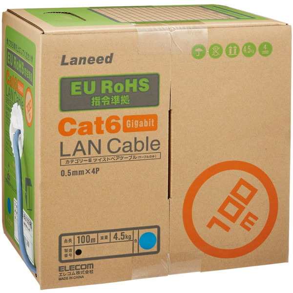 ELECOM EURoHS指令準拠LANケーブル100mリール巻ブルー LD-CT6/BU100/RS