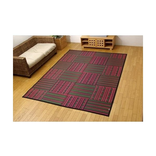 8228080 純国産 柳川段通 四重織 い草ラグカーペット ラスター レッド 約191×250cm イケヒコ・コーポレーション メーカー直送の通販は