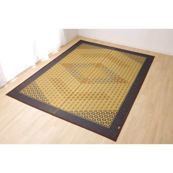 1715330 い草ラグ 国産 ラグ カーペット 約3畳 正方形 DX組子 ブラウン 約191×250cm イケヒコ・コーポレーション メーカー直送