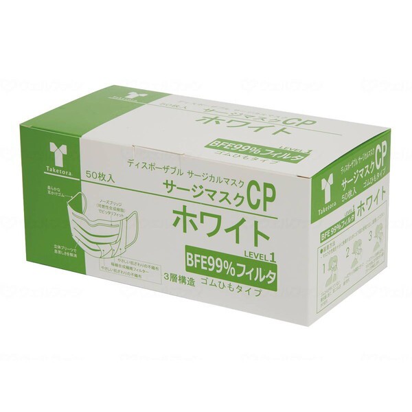 サージマスクCP 50枚入 可燃性ノーズブリッジ ホワイト ケース 竹虎 076161 メーカー直送の通販は