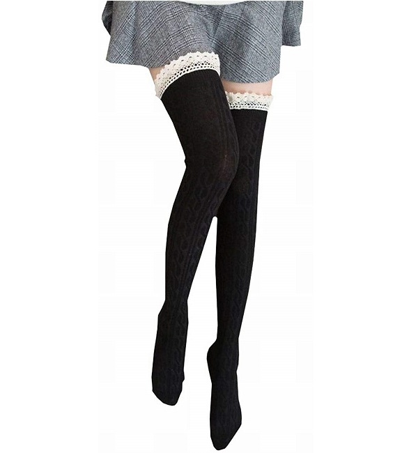 美脚 レース ニーハイ オーバーニーソックス 黒 レディース ロング 靴下 ハイソックスの通販はau Pay マーケット アールトレードショップ