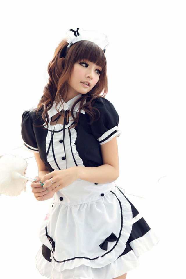 メイド服 コスプレ コスチューム 4点セット ゴスロリ ワンピース ブラック