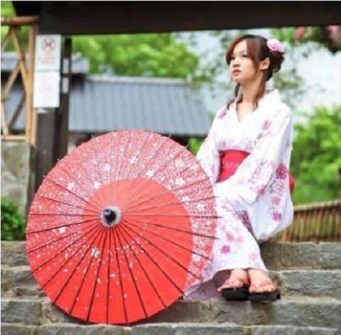 和傘 紙傘 1尺4寸 桜渦 白地赤 継柄 まど
