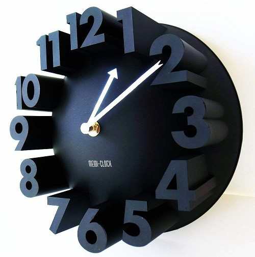 3Ｄ 立体 掛け時計 モダン デザイン ウォールクロック 壁 (22cm 黒)の