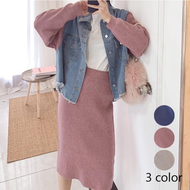 ニットセットアップ レディース デニムジャケット ニット切り替えデザイン ロング丈 ミモレ丈 ニットスカート タイトスカート3色 秋冬 送の通販はau Pay マーケット Emishop