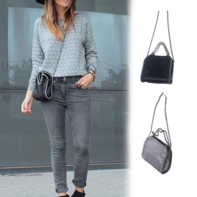 チェーンショルダーバッグ ハンドバッグ レディース ブラック グレー シルバー金具 おしゃれ 送料無料