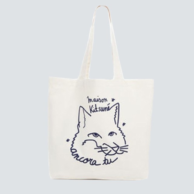 メゾンキツネ MAISON KITSUNE トートバッグ キャンバス ショッピングバッグ ユニセックス　ネイビー ホワイト メンズ レディース