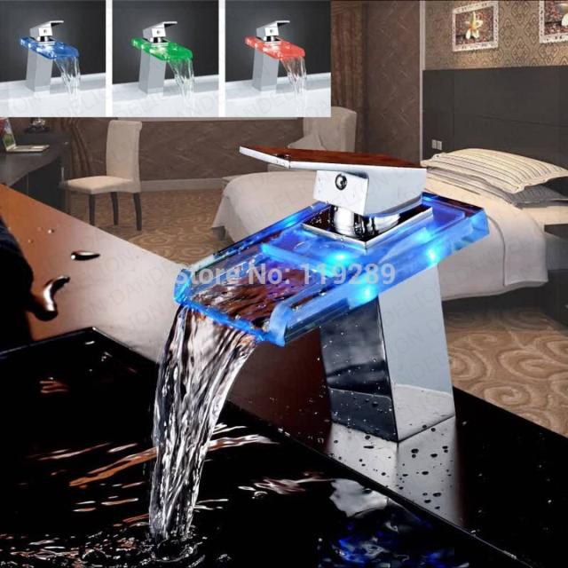 Accipiterミキサータップ ガラス滝真鍮光る蛇口ledカラー赤青緑 浴室用洗面台水栓金具 温度で色が変わるの通販はau Pay マーケット オータムネットショップ