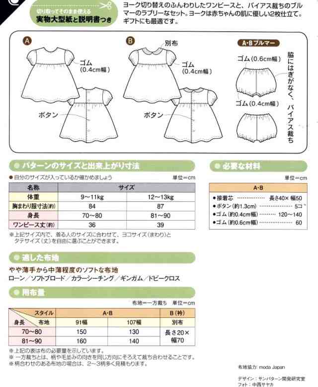 パターン 型紙 ベビー ワンピース ブルマーつき 簡単 実寸大 実物大 作り方 レの通販はau Pay マーケット 手芸のピロル Au Pay マーケット店