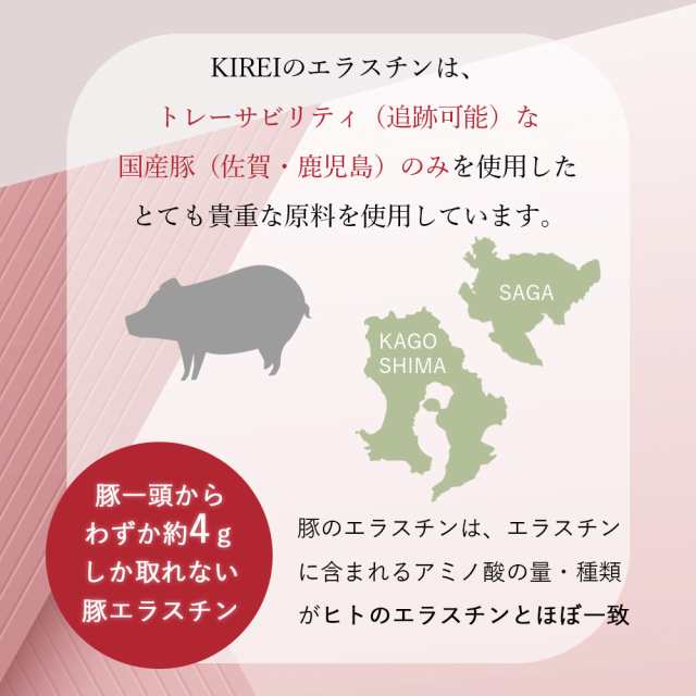 季令（ KIREI ） エラスチンカプセル 100粒 高純度エラスチン サプリメント 100％天然由来 美肌3大成分 コラーゲン エラスチン  ヒアルロン酸 エイジングケア スキンケア キレイ 無着色 カラメル色素・賦形剤・合成保存料・香料不使用 ACTLANDの通販はau PAY マーケット  ...