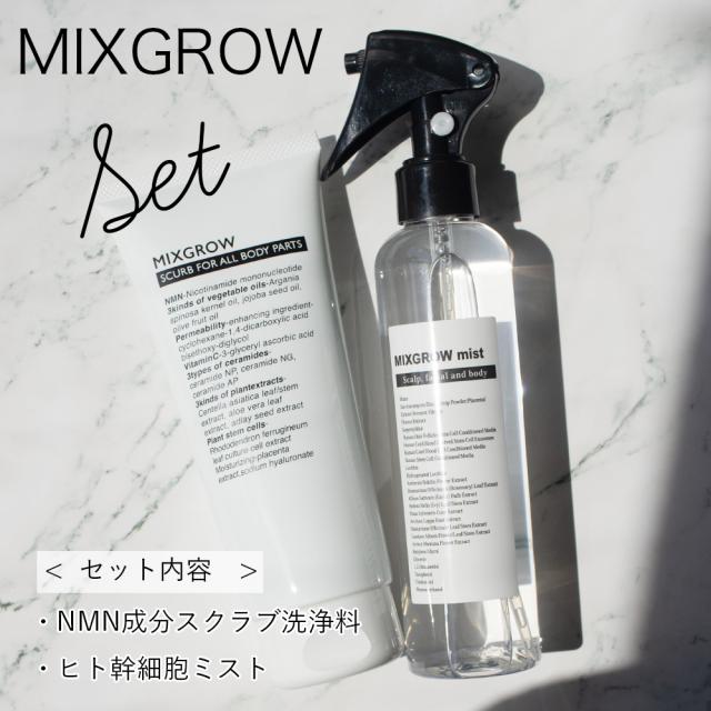 【SET】MIXGROW ミクスグロウ ミスト200ml・スクラブ洗浄料 200g ヒト幹細胞順化培養液 ヒト毛根幹細 エクソソーム 毛髪 活性化 発毛にも期待 全身使えるミスト NMN配合スクラブ洗浄料 ヒアルロン酸 セラミド エイジングケア mico ミコ ミクスグロー ミックスグロー_1
