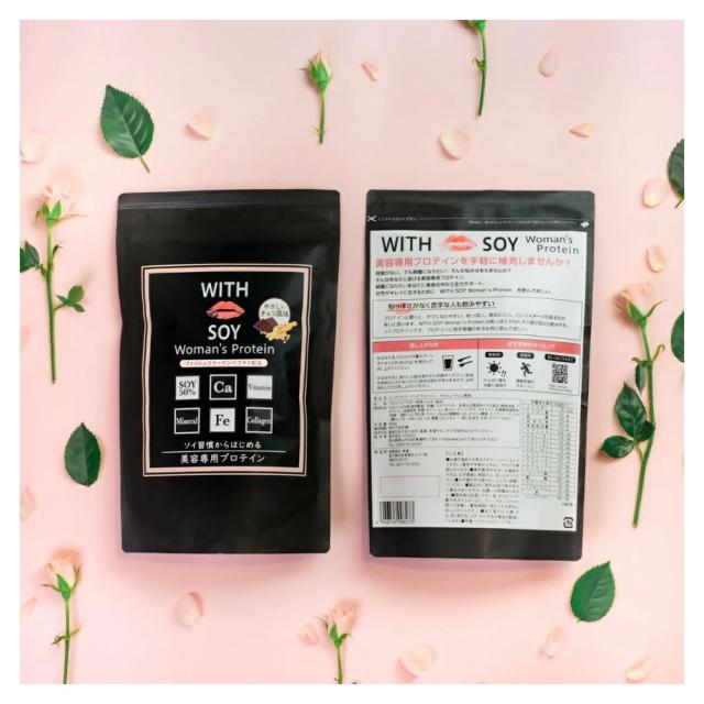 【 12個セット 】ウィズソイ ウーマンズプロテイン 500g チョコレート味（シェイカー・スプーン付き） WITH SOY Woman’s Protein 美容成分入り ソイプロテイン 大豆 女性ホルモン植物性エストロゲン ビタミン 鉄分 飲みやすい ODEKO オデコ