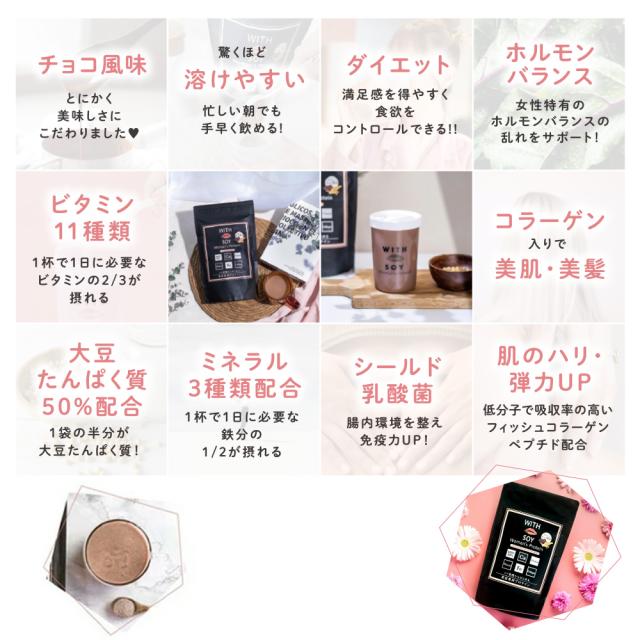 【 12個セット 】ウィズソイ ウーマンズプロテイン 500g チョコレート味（シェイカー・スプーン付き） WITH SOY Woman’s Protein 美容成分入り ソイプロテイン 大豆 女性ホルモン植物性エストロゲン ビタミン 鉄分 飲みやすい ODEKO オデコ