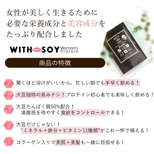 【 12個セット 】ウィズソイ ウーマンズプロテイン 500g チョコレート味（シェイカー・スプーン付き） WITH SOY Woman’s Protein 美容成分入り ソイプロテイン 大豆 女性ホルモン植物性エストロゲン ビタミン 鉄分 飲みやすい ODEKO オデコ