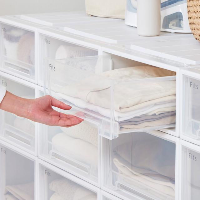 収納ケース Fits フィッツケースクローゼット 幅44×奥行53×高さ18cm ホワイトクリア 5個セット 53-44S ｜ プラスチック 引き出し 収納ボックス 衣装ケース 押入れ収納 積み重ね ウォークインクローゼット スタッキング