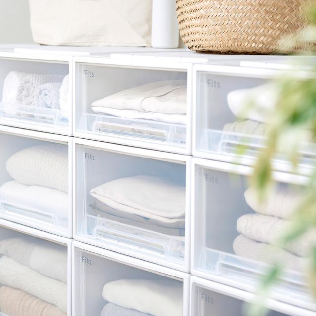 収納ケース Fits フィッツケースクローゼット 幅44×奥行53×高さ18cm ホワイトクリア 5個セット 53-44S ｜ プラスチック 引き出し 収納ボックス 衣装ケース 押入れ収納 積み重ね ウォークインクローゼット スタッキング