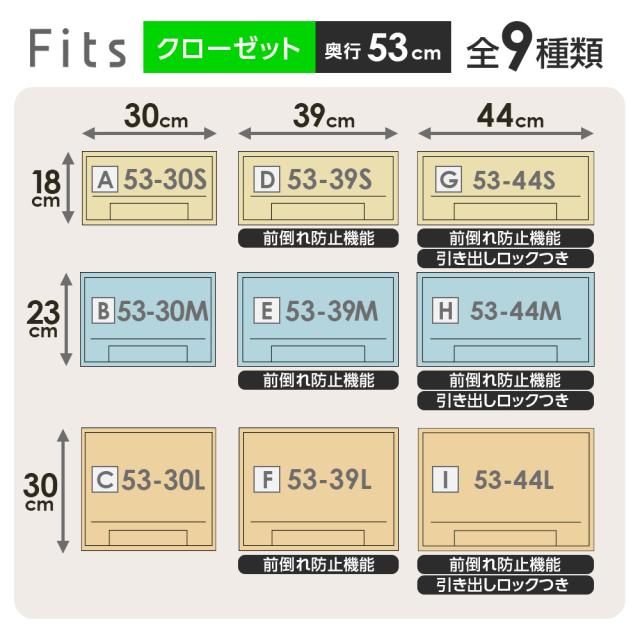 収納ケース Fits フィッツケースクローゼット 幅44×奥行53×高さ18cm ホワイトクリア 5個セット 53-44S ｜ プラスチック 引き出し 収納ボックス 衣装ケース 押入れ収納 積み重ね ウォークインクローゼット スタッキング