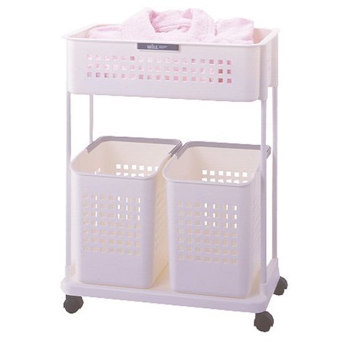 ランドリーワゴン ウィル ランドリー ダブルタイプ 2段 ホワイト ｜ ランドリーバスケット 洗濯カゴ ラック付きの通販は