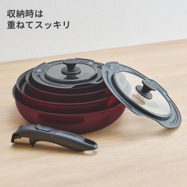 サーモス IH対応 取っ手のとれる フライパン 8点セット KSD-8A ｜ THERMOS 取っ手が取れる 鍋 フライパンセット PFOA PFOS フリー 鍋セット 新生活_4