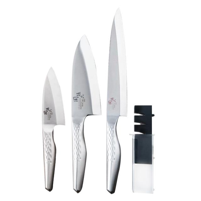 貝印 包丁セット 関孫六 オールステンレス和包丁3本＋研ぎ器セット