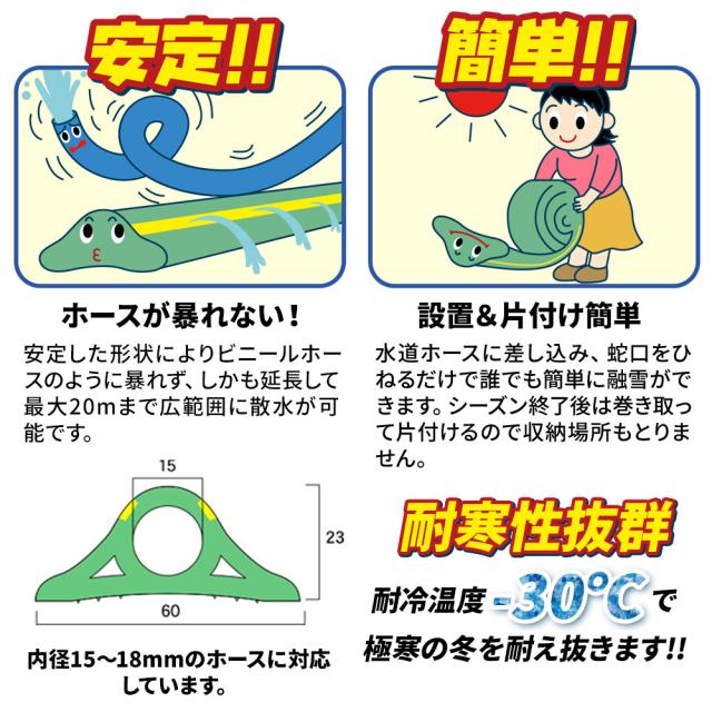融雪ホース 大研の融雪プロテクター 5m 両面穴 グリーン 2個セット KUP-05W ｜ 家庭用 水道ホース連結 融雪 散水 消雪ホース 雪対策 路面 雪 溶かす 水 除雪 豪雪 暑さ対策 夏 打ち水_4