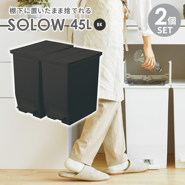 ゴミ箱 SOLOW ソロウ ペダルオープンツイン 45L ブラック 2個セット ｜ ごみ箱 ダストボックス おしゃれ ペダル式 カップボード下 45リットル キャスターつき 分別 カウンター下 キッチン 抗菌 観音開き