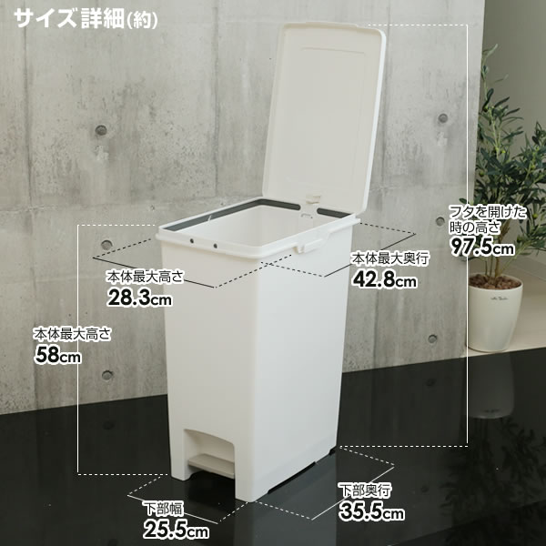 ゴミ箱 エバン ペダルペール 45L ホワイト ｜ キッチン ごみ箱 白