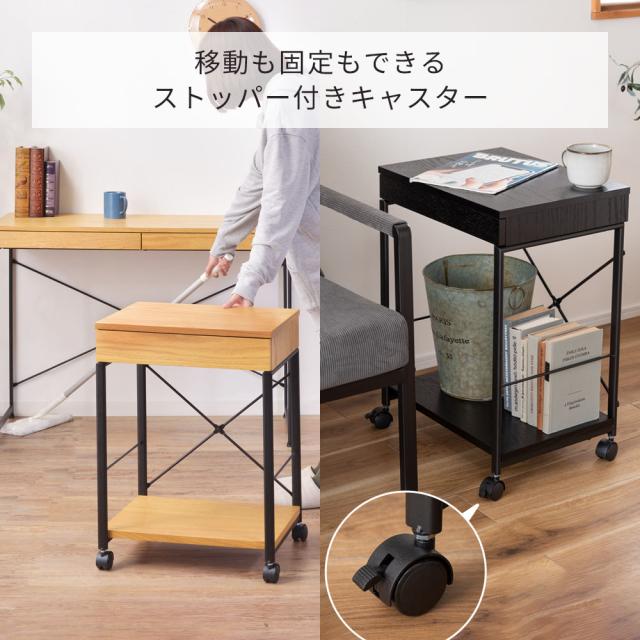デスクワゴン 45×34cm END-330 ブラック / ナチュラル ｜ サイドワゴン キャスター付き デスク収納 木製 スチール脚 おしゃれ 引出し付き スリム デスク下収納 オフィスワゴン プリンター台 収納ワゴン 書斎 在宅勤務 テレワーク WEL_6