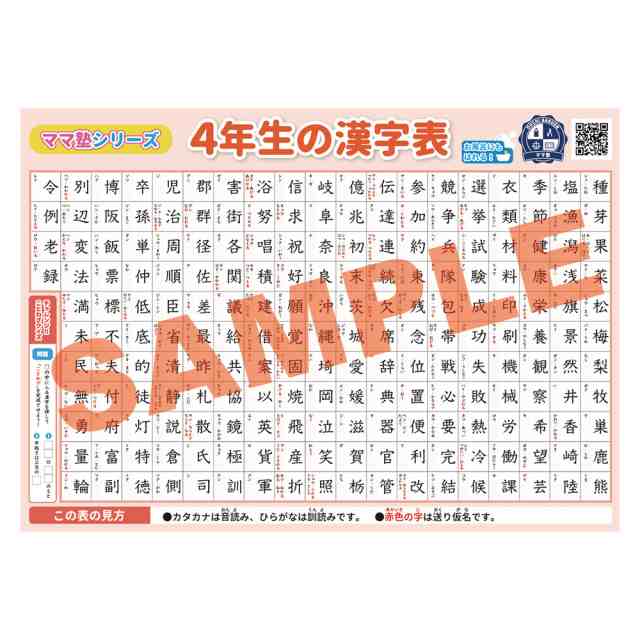 4年生の漢字表 学習ポスター 勉強ポスター おうち学習 お風呂ポスター 壁に貼りやすい大きさの通販はau Pay マーケット クラウンハート