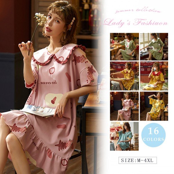 ワンピース パジャマ レディース ゆったり ルームウェア 部屋着 寝巻き ワンピース 半袖 マタニティ 半袖 かわいい 大きいサの通販はau Pay マーケット Comomo 1 S