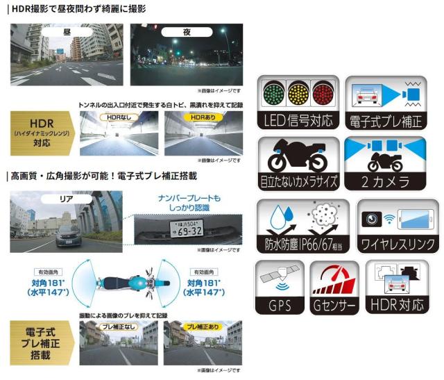 ワイズギア KENWOOD バイク用ドライブレコーダー GPS搭載 STZ-KBR010 Q5K-JVC-001-013_1