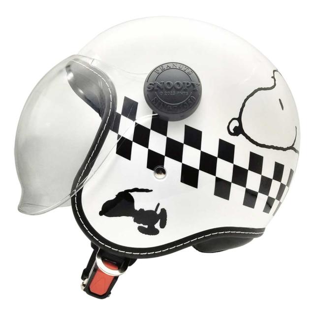 AXS SNOOPY SNJ-114 チェッカーフラッグ ホワイト シールド付きジェットヘルメット_1
