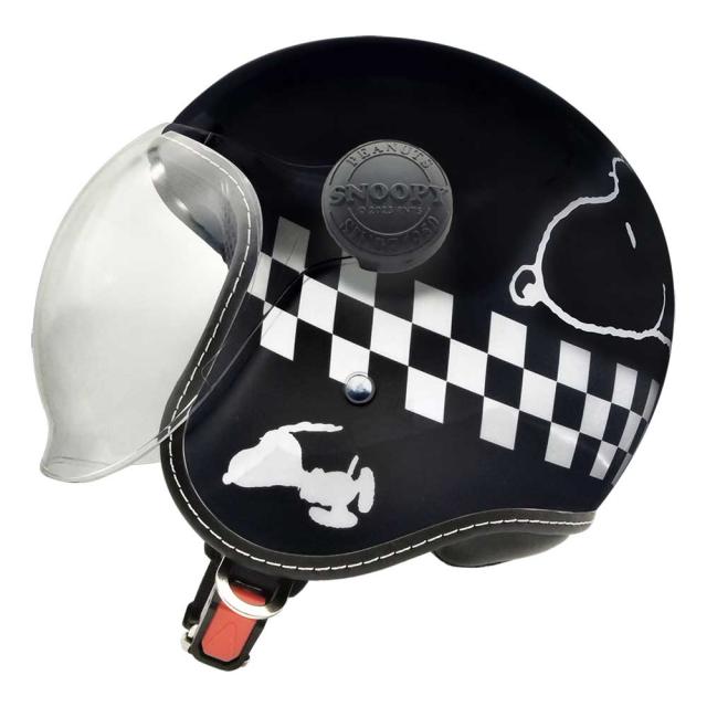 AXS SNOOPY SNJ-115 チェッカーフラッグ ブラック シールド付きジェットヘルメット_1