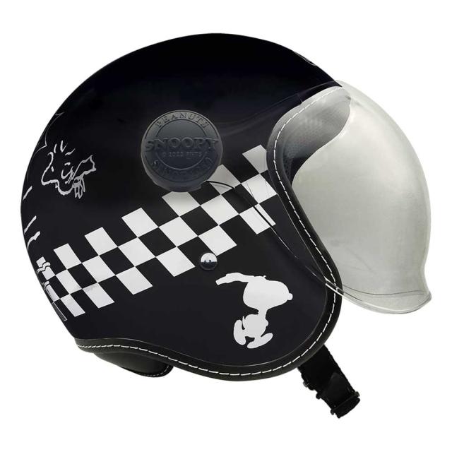 AXS SNOOPY SNJ-115 チェッカーフラッグ ブラック シールド付きジェットヘルメット_2
