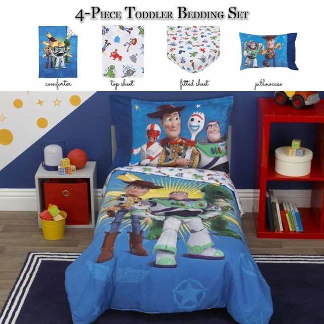 ディズニー トイストーリー4 子供 寝具 4点 セット トドラーベッディング 子ども用 ベッドカバー 掛布団 シーツ 枕カバー