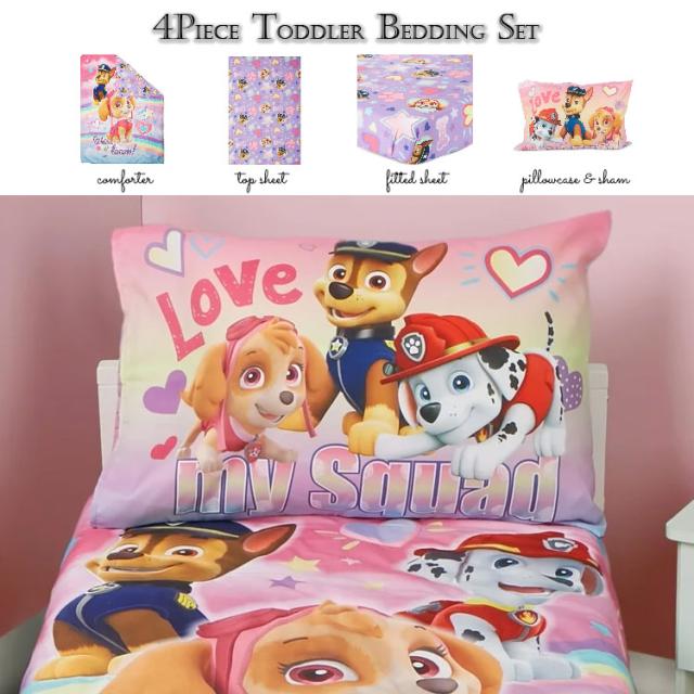 パウ・パトローラー ピンク 子供 寝具 4点 セット トドラーベッディング パウパト 子ども用 ベッドカバー 掛布団 シーツ 枕カバー 公式通販