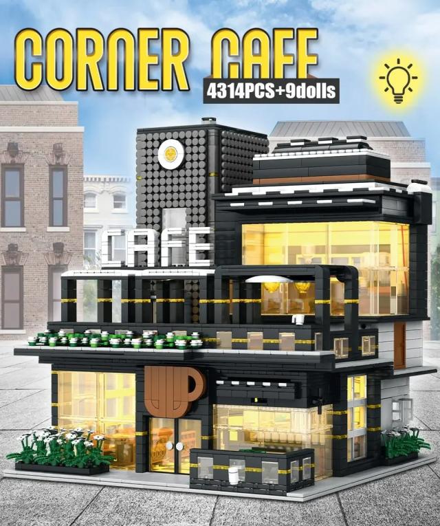 MOC LEGO レゴ ブロック 互換 コーナーカフェショップ ライト付き_1