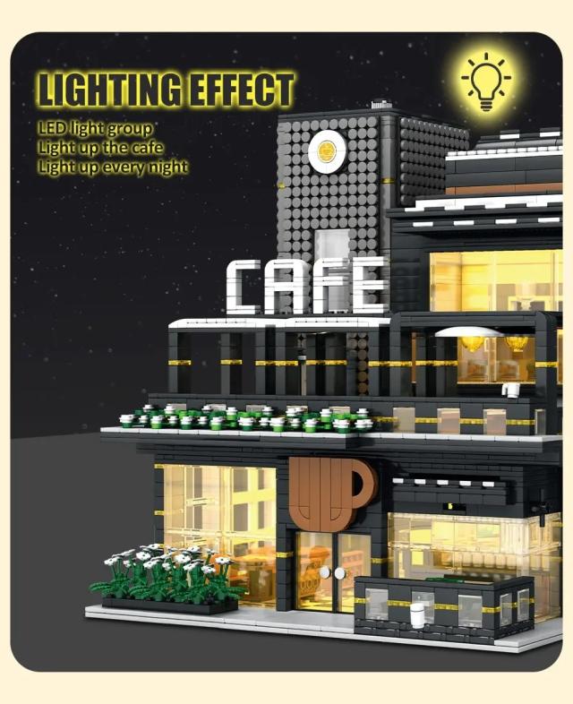 MOC LEGO レゴ ブロック 互換 コーナーカフェショップ ライト付き_2