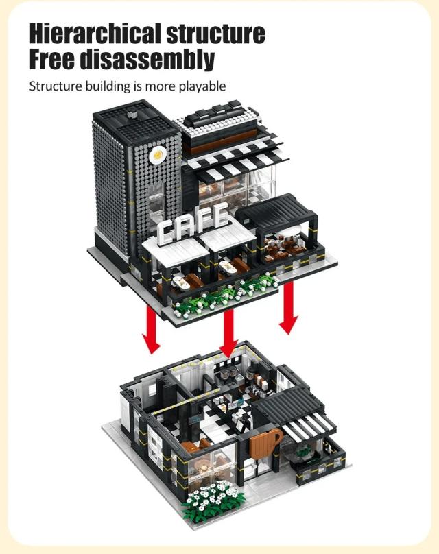 MOC LEGO レゴ ブロック 互換 コーナーカフェショップ ライト付き_5