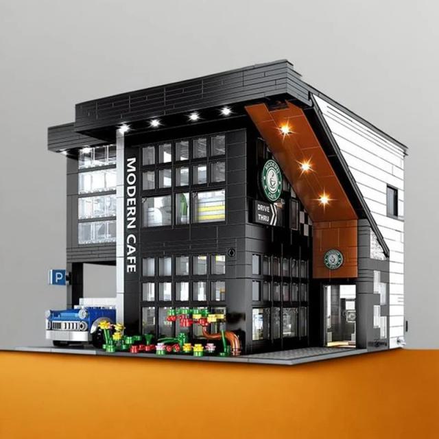 MOC LEGO レゴ ブロック 互換 モダンカフェ LEDライト付き 2926個