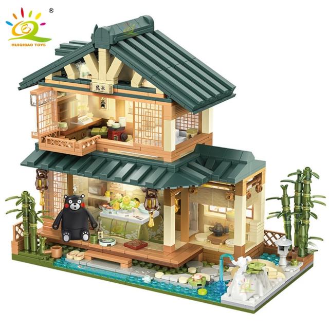 MOC LEGO レゴ ブロック 互換 くまモンのいる和風の家 LEDライト付き 1099個_1