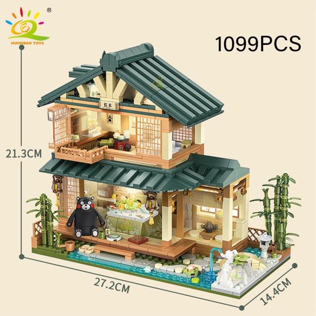 MOC LEGO レゴ ブロック 互換 くまモンのいる和風の家 LEDライト付き 1099個_5