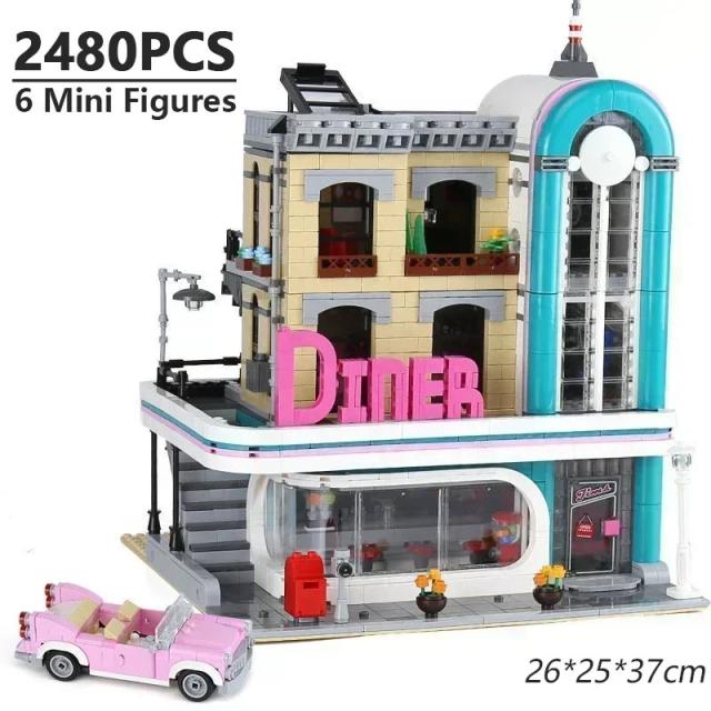 MOC LEGO レゴ ブロック 互換 レストランのあるモジュラー建築 2488個