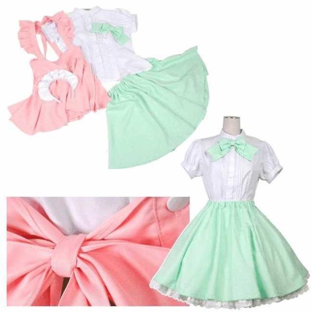 ピンク×ミントグリーンフリルロリータドレス かわいい ピンク×ミントグリーンフリルロリータドレス かわいい