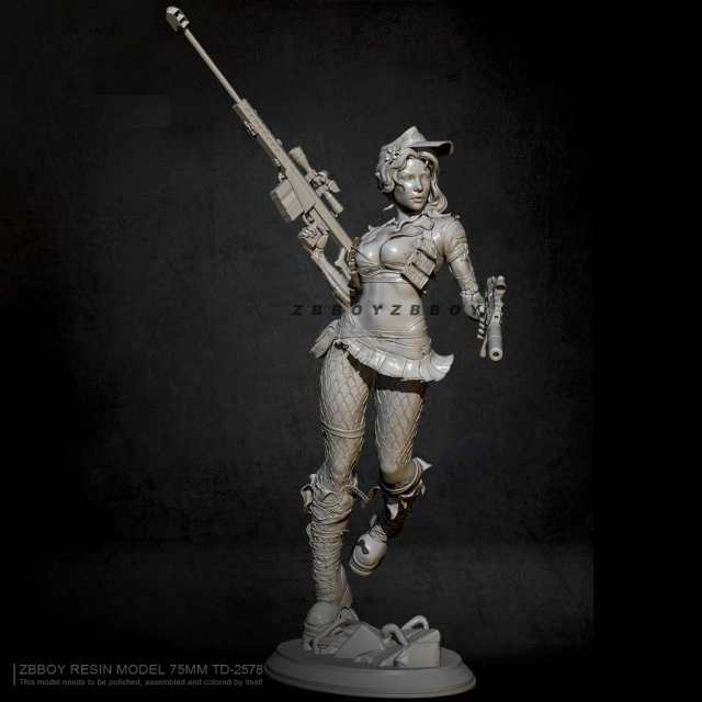 1/24 両手に銃を持ったワイルドな美人女性兵士 レジン製