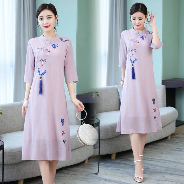 ワンピース オーガンザー 刺繍入り チャイナ風 民族風 パーティー 二次会 七分袖 518の通販はau Pay マーケット Lunetta