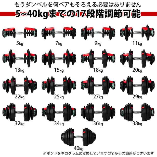 1年保証付き] MRG ダンベル ダイヤル式 可変ダンベル 5kg 〜 40kg 2個