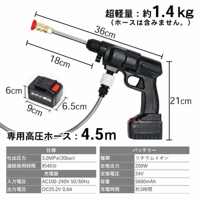 コードレス 高圧洗浄機 充電式 24V 3.0MPa ポータブル ガン タイプ 小型 軽量 コンパクト 家庭用 洗車 ハンディ クリーナー ウォッシャーの通販はau  PAY マーケット - T BRAND au PAY マーケット店 | au PAY マーケット－通販サイト