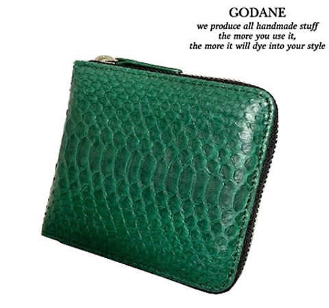 ゴダン 財布 GODANE ダイヤモンドパイソン ラウンドファスナー 二つ折りファスナー 折財布 spcw8002cpDGR ダークグリーン